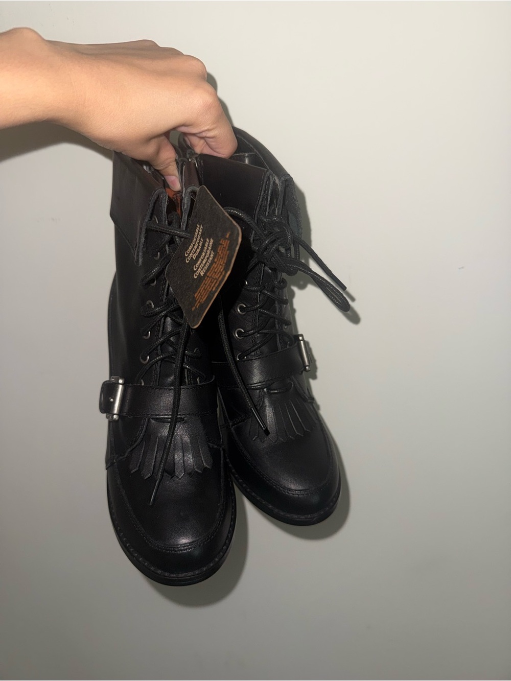Harley-Davidson Black Lace-Up Fringe Buckle Ankle Boots - Women's